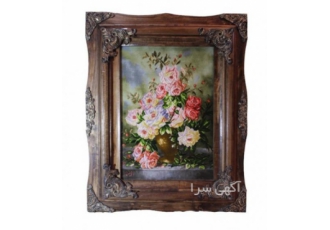 تابلو فرش دستباف گلدان رز طرح برجسته (فروش به صورت اقس
