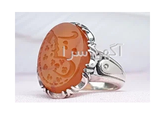 انگشتر مردانه عقیق یمنی پرتقالی خطی کد:۲۹۸۱۴ در مشهد فروش انگشتر نقره