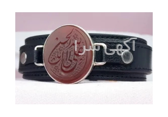 دستبند عقیق قرمز خطی چرمی با حکاکی کد:۳۰۵۷۲ در مشهد دستبند چرم با نگین