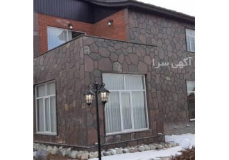 نصب سنگ لاشه اجرای کف دیوار کباب پز آبنما در کردان اجرای سنگ لاشه