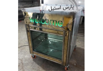 میز ویترینی استیل در تهران میز زیر ترازو با ورق طلایی یا کانتر استیل