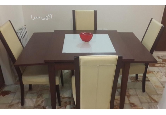 میز نهارخوری ۴ نفره چوبی وسط شیشه چیبو میز نهارخوری 4 نفره چوبی وسط