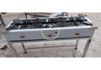 اجاق گاز صنعتی چهار شعله خطی پایه دار با رویه چدنی
