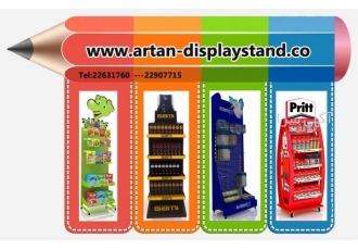 طراحی و تولید استند محصول استند تبلیغاتی فروشگاهی شرکت آرتان کلبه طرح